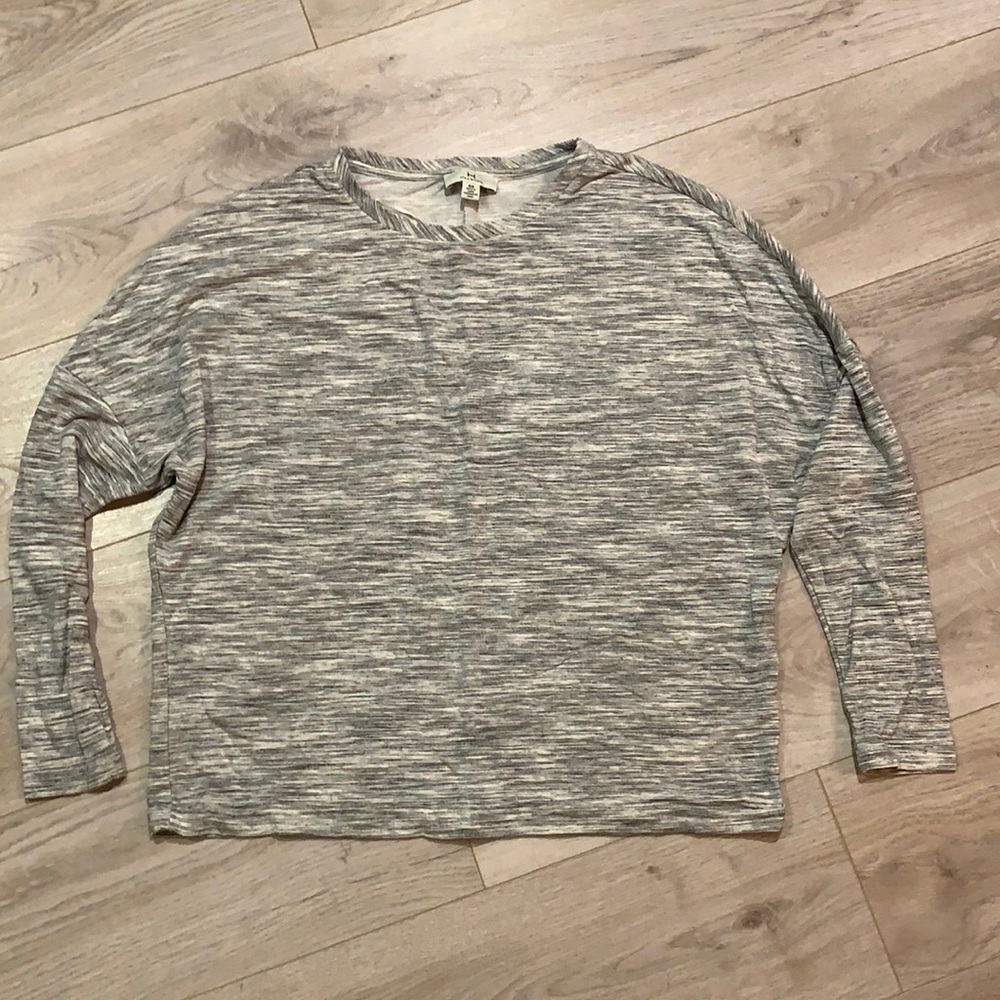 H by Halston White Grey Stretch Terry Top Sz M